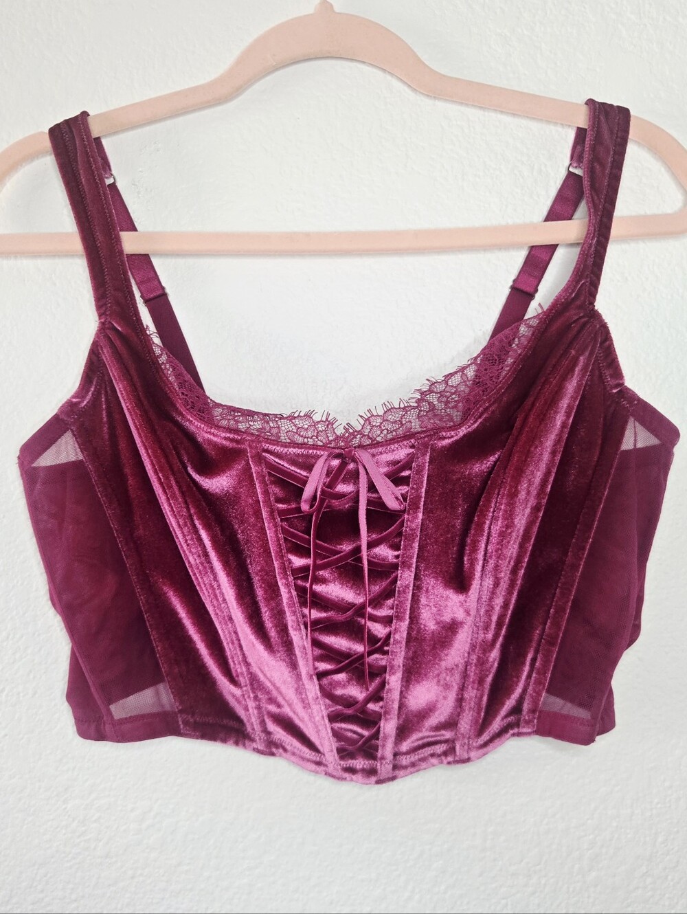 Victoria's Secret Dream Angels Velvet Laced Corset Bustier Crop Top Pink XL